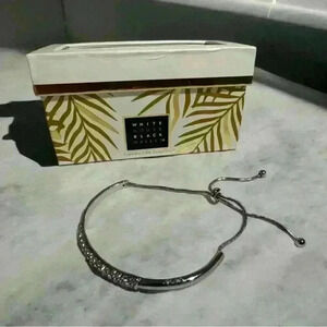 White House Black Market Silver Rhinestone Adjustable Bracelet New In Box